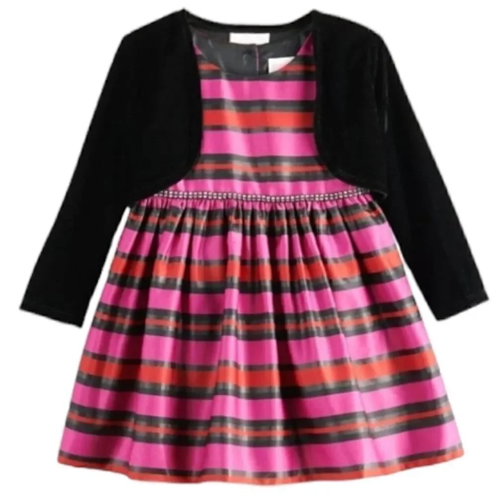 NWT YOUNGLAND 2 PIECE SET BABY STRIPED TANK PARTY DRESS W/ SHRUG SZ. 12M
